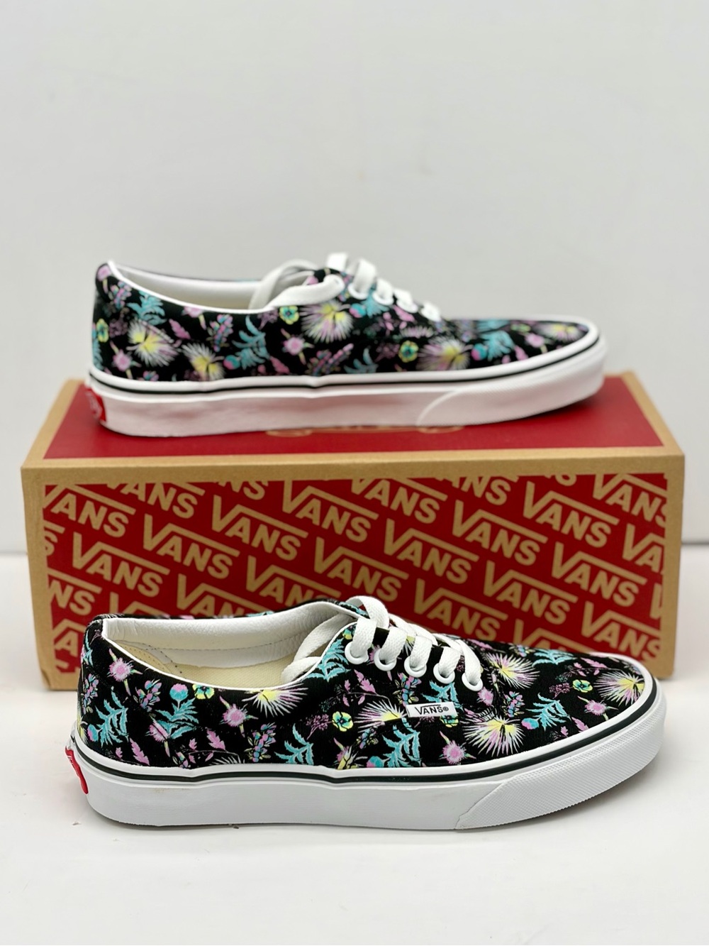 Vans Black Floral Low-Top Sneakers with Pastel Accents